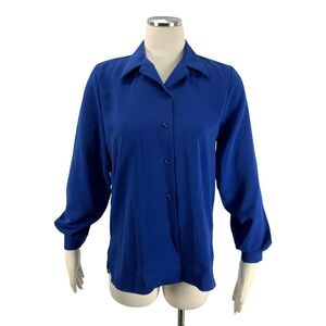 Linden Grey Small Blue Button Front Blouse Career Workwear Work